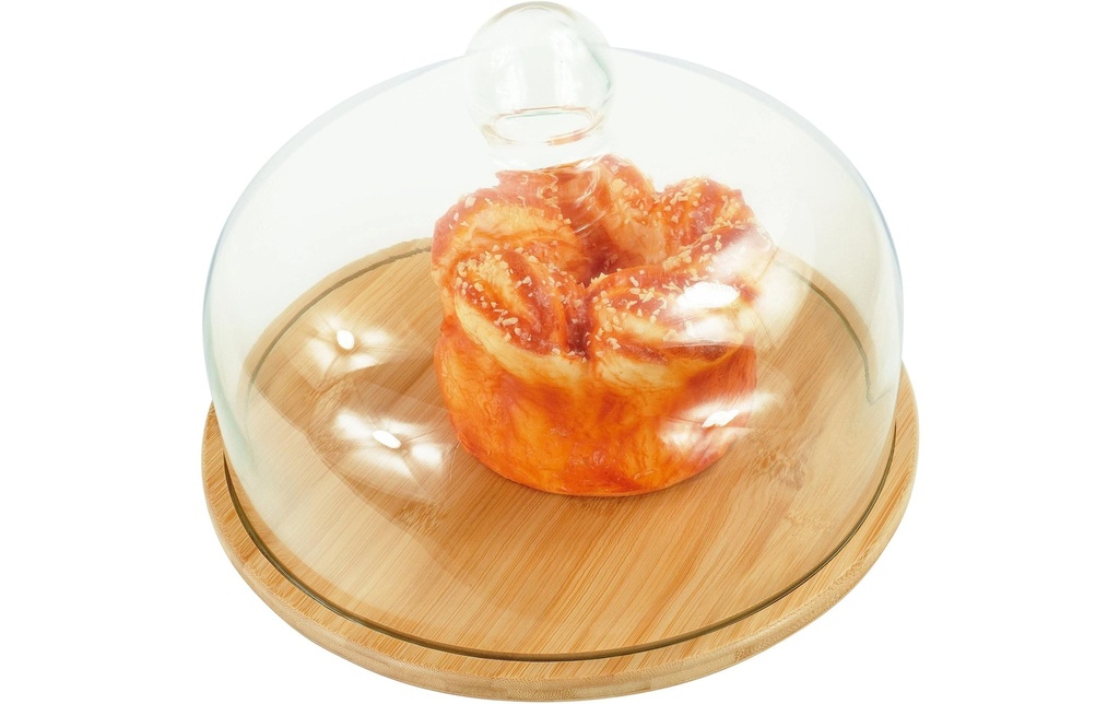 relaxdays Plateau à gâteau avec couvercle en verre Brun clair