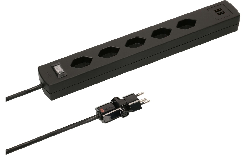 Max Hauri Bloc multiprises SafetyLine 5x T13 avec USB A, Noir