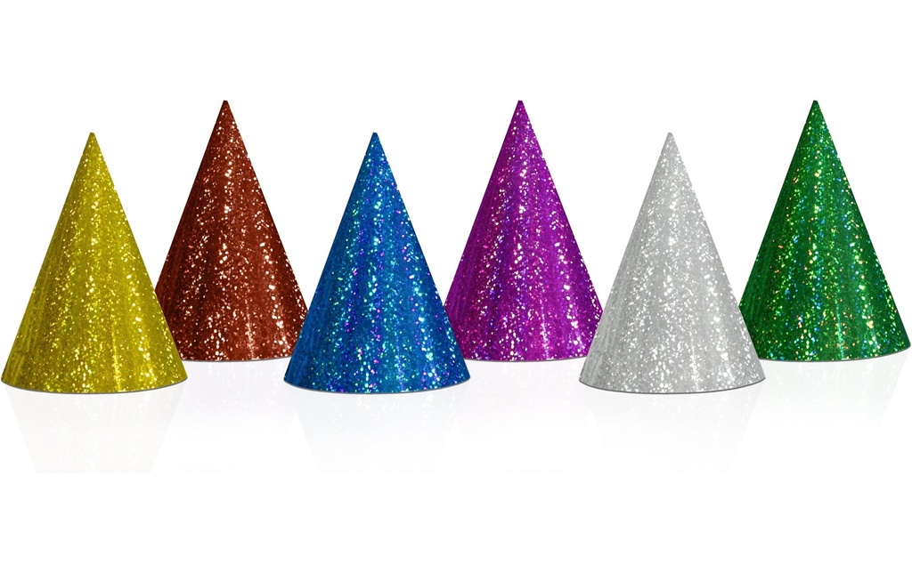 Partydeco Chapeaux de fête holographique Multicolore, 16 x 10 cm, 20 pièces