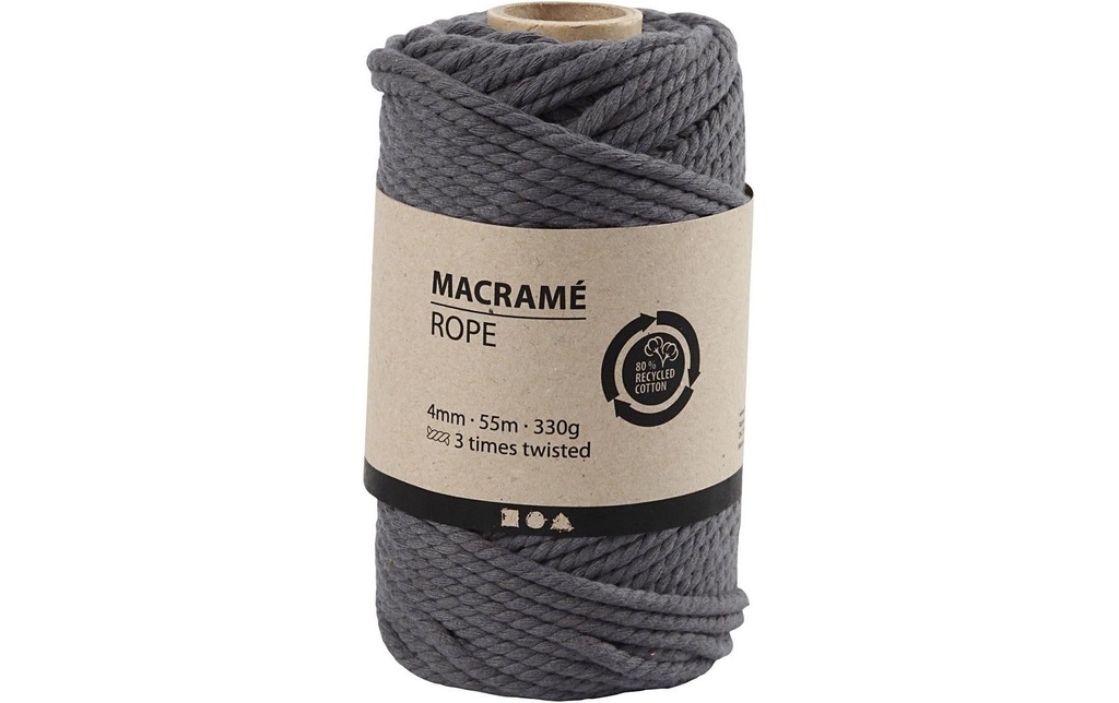 Creativ Company Fil de coton Corde à macramé 330 g, Gris