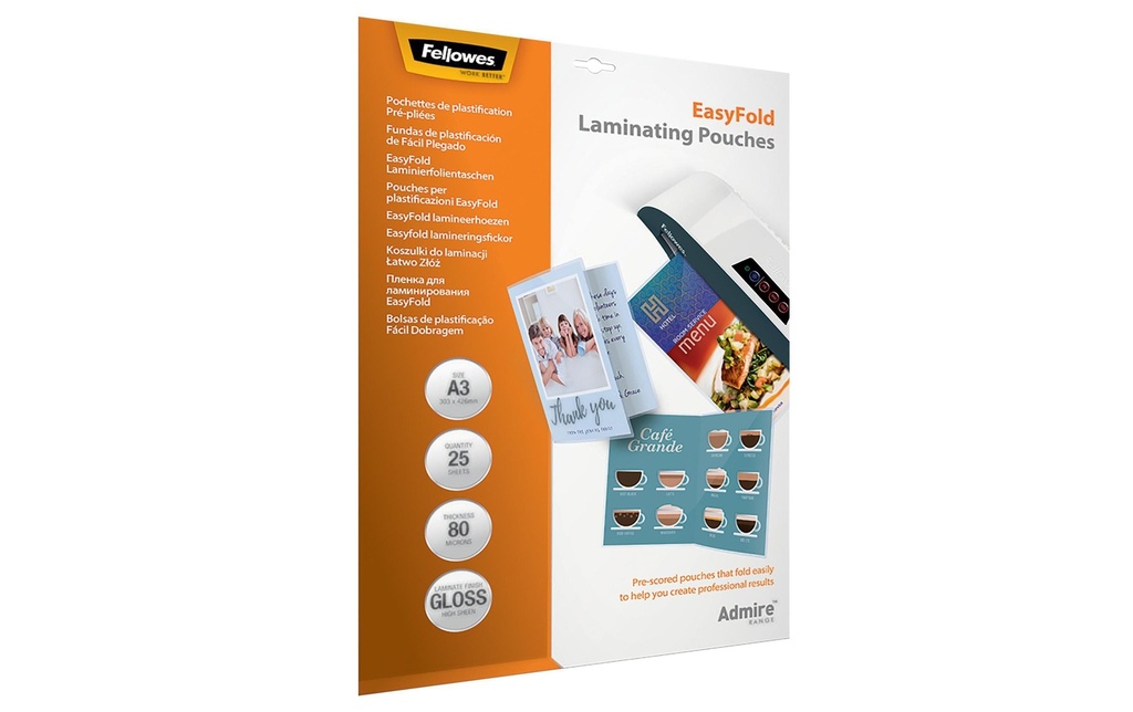 Fellowes Film laminé Easyfold  80 microns, 25 pièces