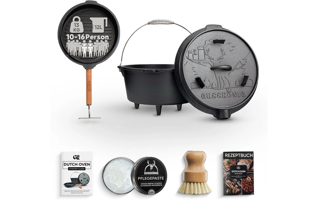 Gusskoenig Dutch Oven Set 12 l avec 2in1 lève-couvercle avec pieds