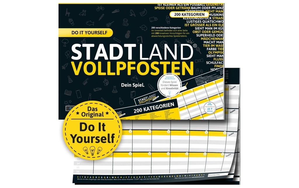 Denkriesen Party game STADT LAND VOLLPFOSTEN – Do It Yourself
