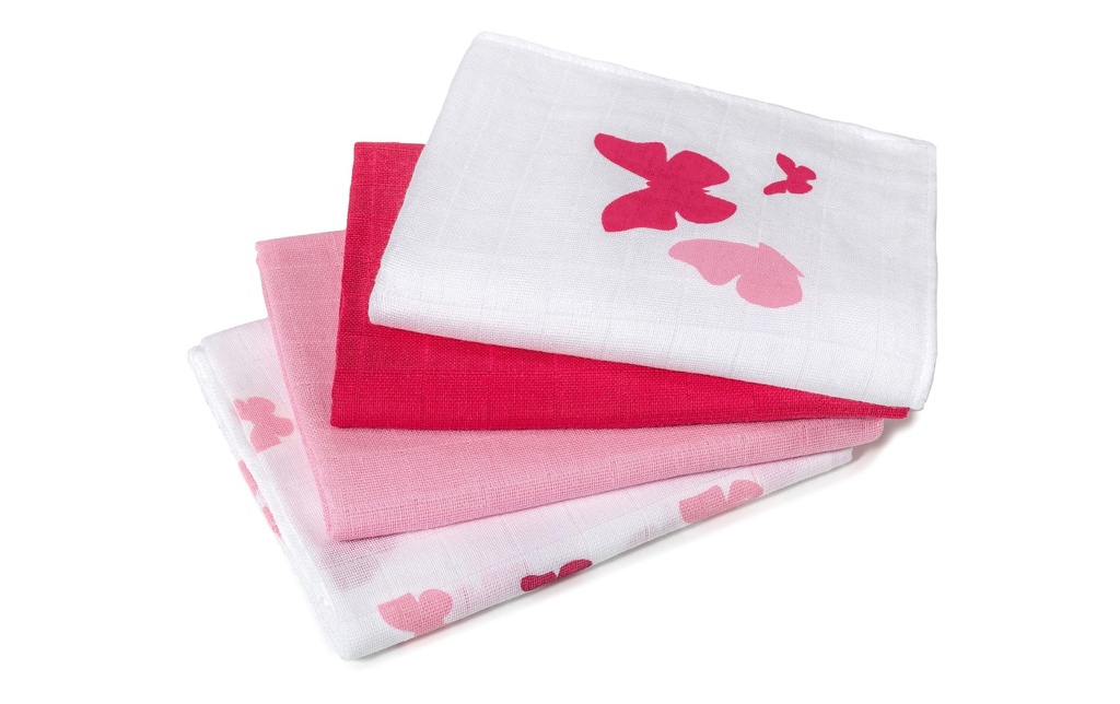 MAKIAN Serviette en gaze 4-er Set 80 x 80 cm Rose/rouge papillon