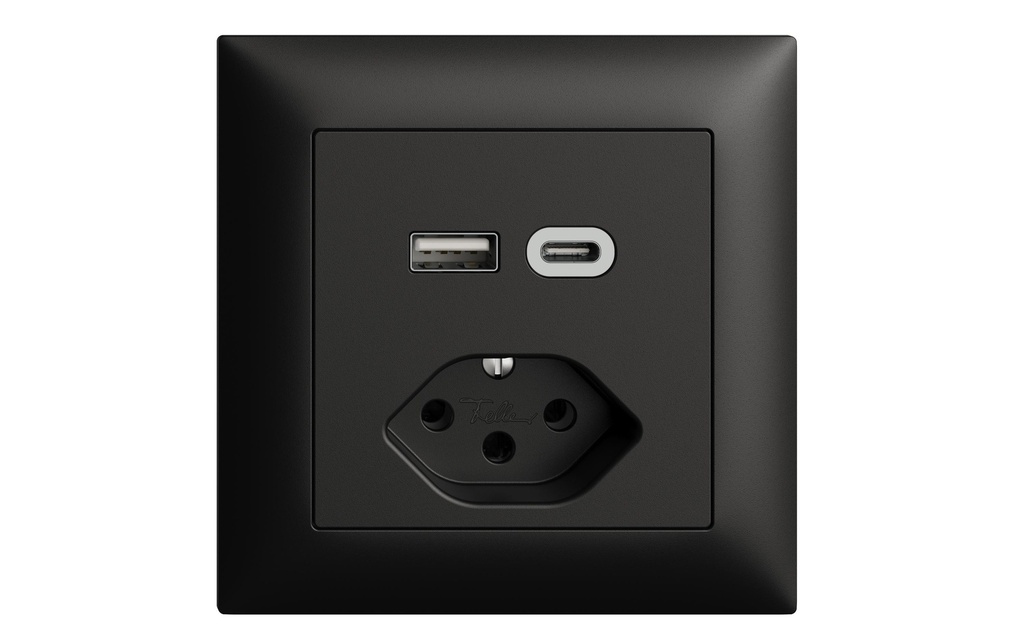 Feller EDIZIOdue Prise de courant 1x USB A, 1x USB C 3 A, 15 W, Noir