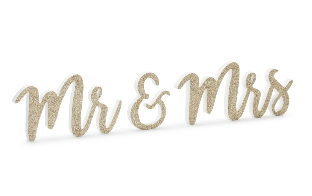 Partydeco Accessoires de mariage Police en bois Mr & Mrs 50 x 10 cm, or