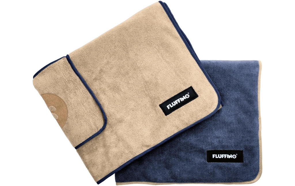 Fluffino Set de serviettes pour chiens, Beige / Bleu, L