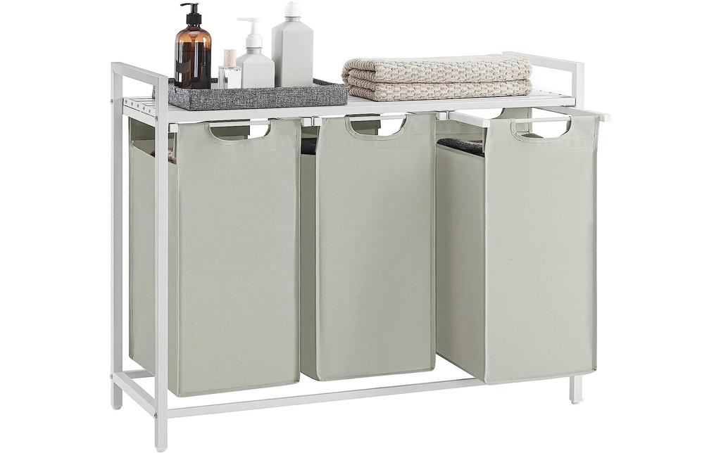 VASAGLE Corbeille à linge avec tablette 3 x 38 l, Blanc
