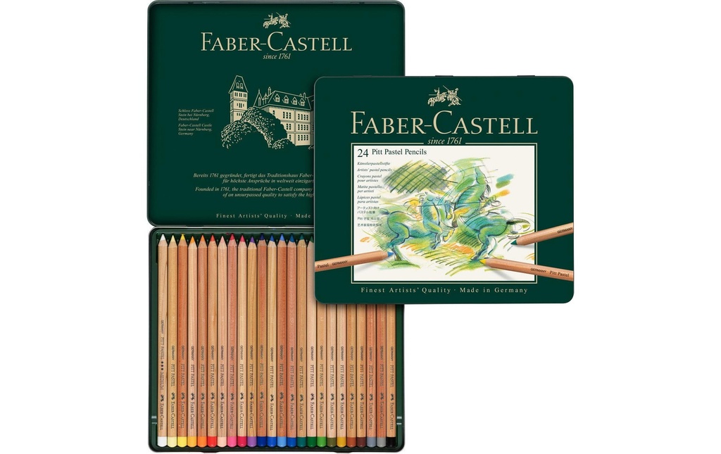 Faber-Castell Crayons de couleur Pitt Pastel Étui métallique de 24 pièces