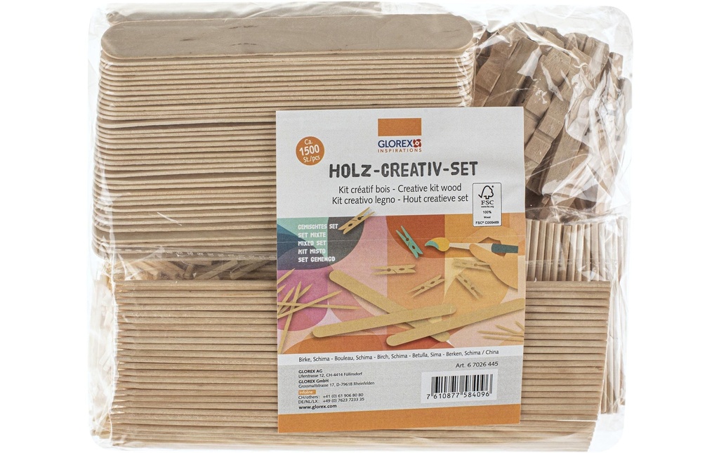 Glorex Petites pièces en bois Kit de création en bois environ 1500 pièces