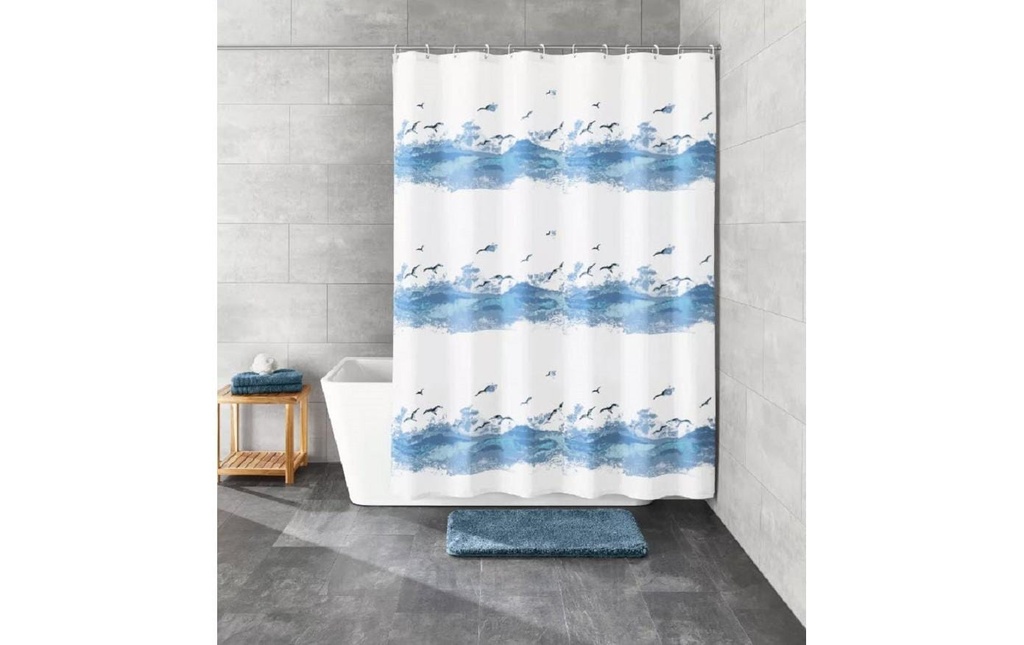 Kleine Wolke Rideau de douche Seaside 180 x 200 cm, Bleu/Blanc