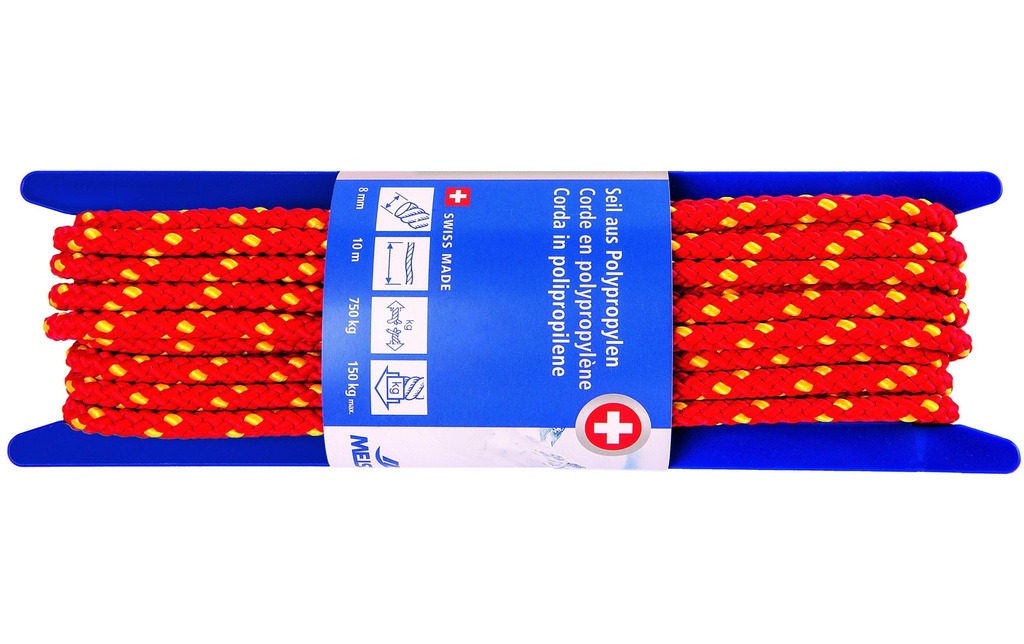 Meister Corde en polypropylène Ø 8 mm, 10 m, 750 kg, Rouge-Jaune