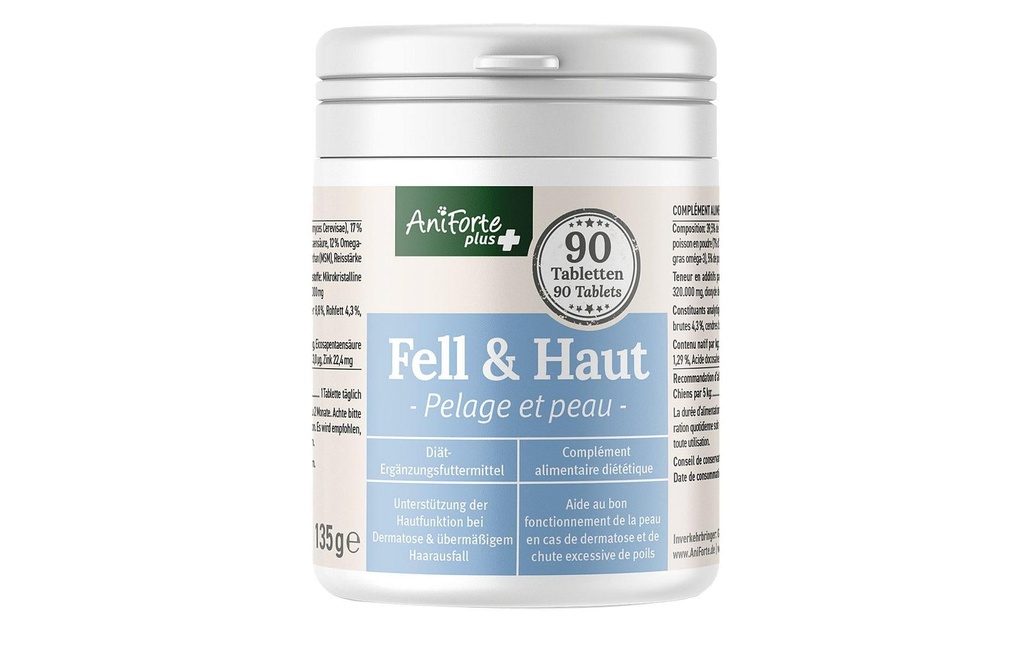 AniForte Supplément alimentaire pour chiens plus pelage &amp; peau, 90 pièces