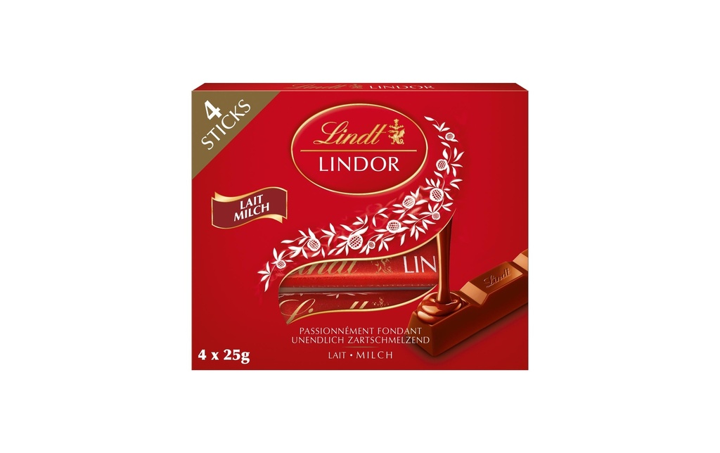 Lindt Barre LINDOR Lait 4 x 25 g 100 g