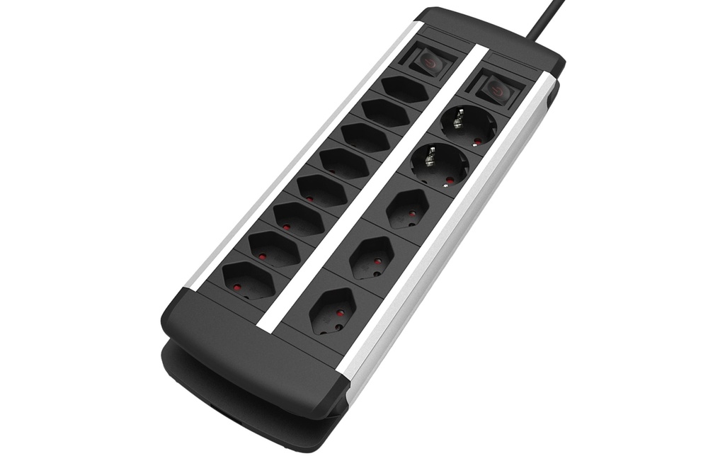Schönenberger Bloc multiprises ALU 11x T13, 2x Schuko, 2x interrupteur