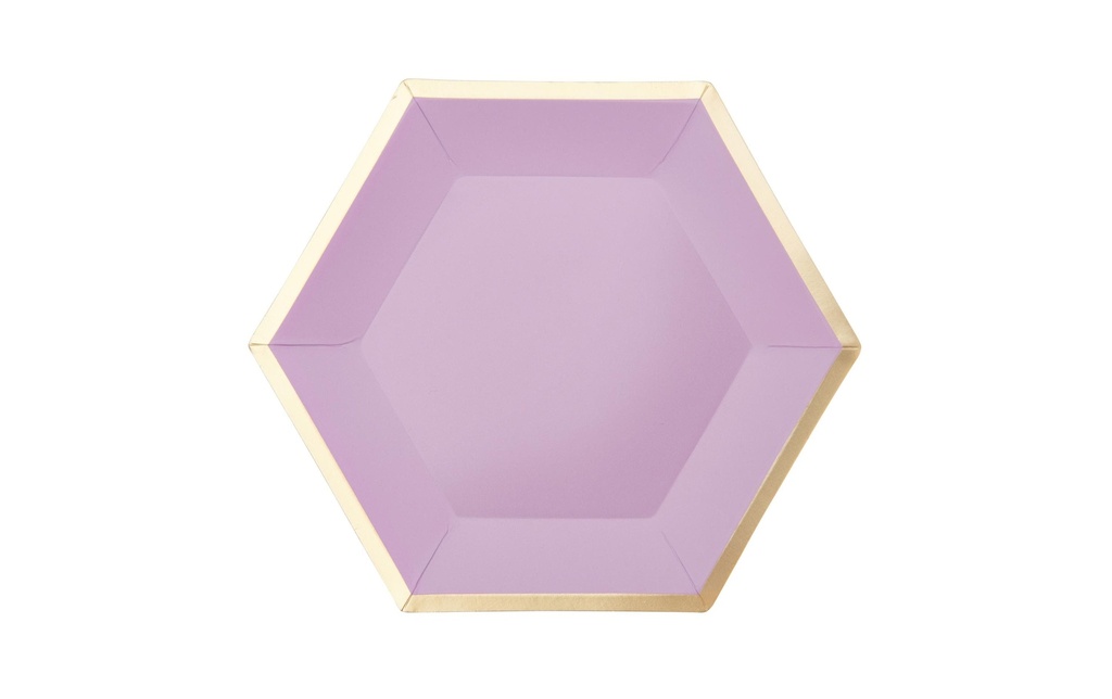 Rico Design Assiettes jetables Hexagone 16 cm, 10 Pièce/s, Doré/Lilas