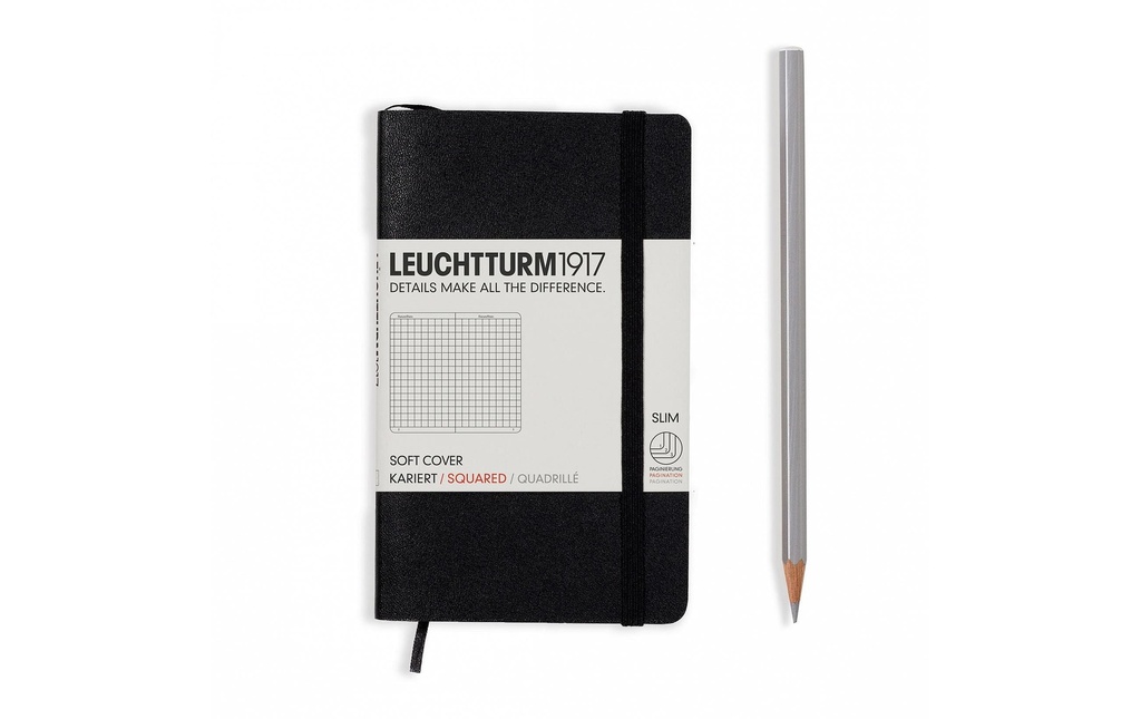 Leuchtturm Carnet de notes Pocket A6, À carreaux, Noir