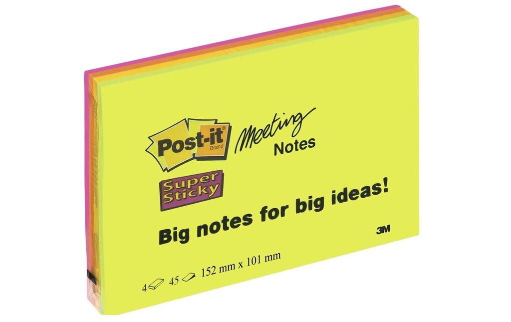 Post-it Fiche de bloc-notes Post-it Super Sticky 15.2 x 10.1 cm 4 blocs