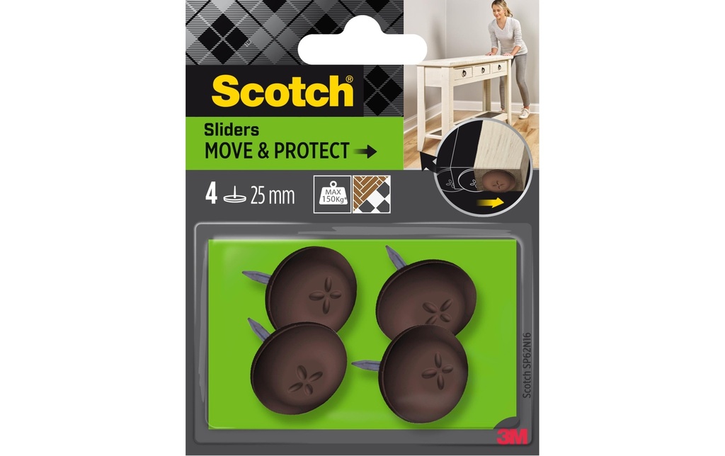 Scotch Move & Protect, Ø 25 mm, Brun, pack de 4