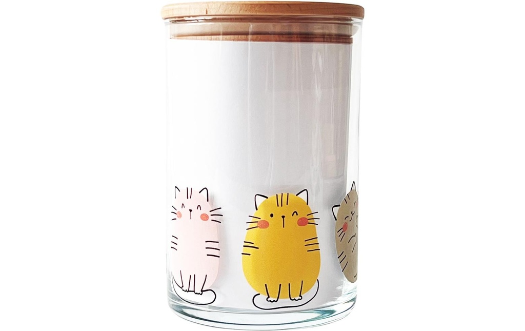 Wunderle Bocal à provisions Chats 880 ml, avec couvercle en bois
