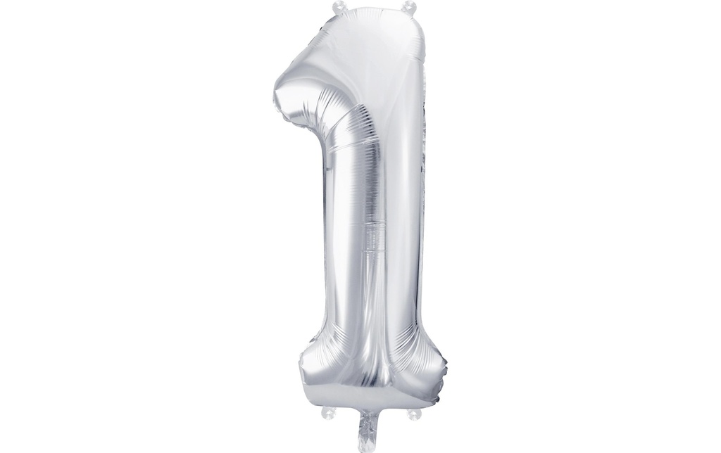 Partydeco Ballon en aluminium Chiffre 1 grand 86 cm, argent, 1 pièce