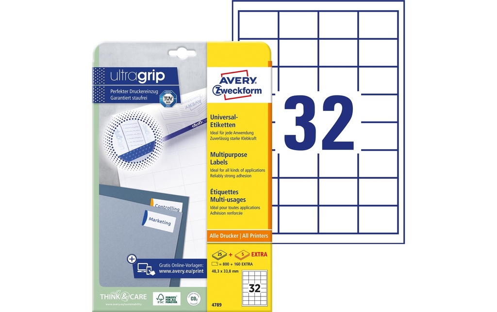 Avery Zweckform Étiquettes universelles 4789, 48.3 x 33.8 mm, 30 feuille