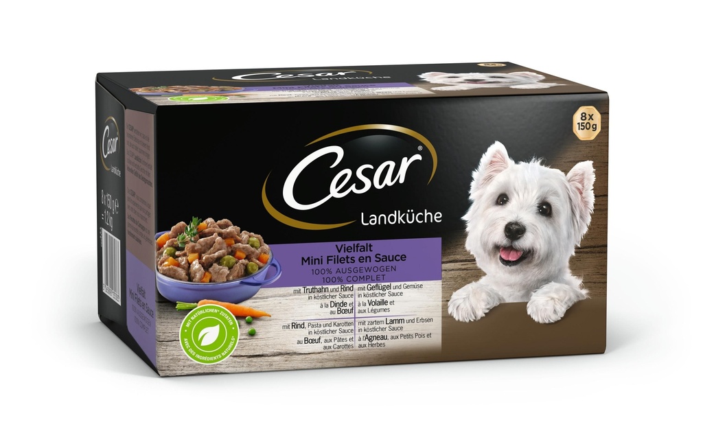 Cesar Alimentation humide Cuisine campagnarde en sauce, 8 x 150 g