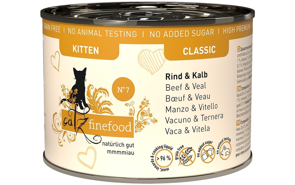 catz finefood Alimentation humide Kitten No.07 Bœuf & Veau, 200 g