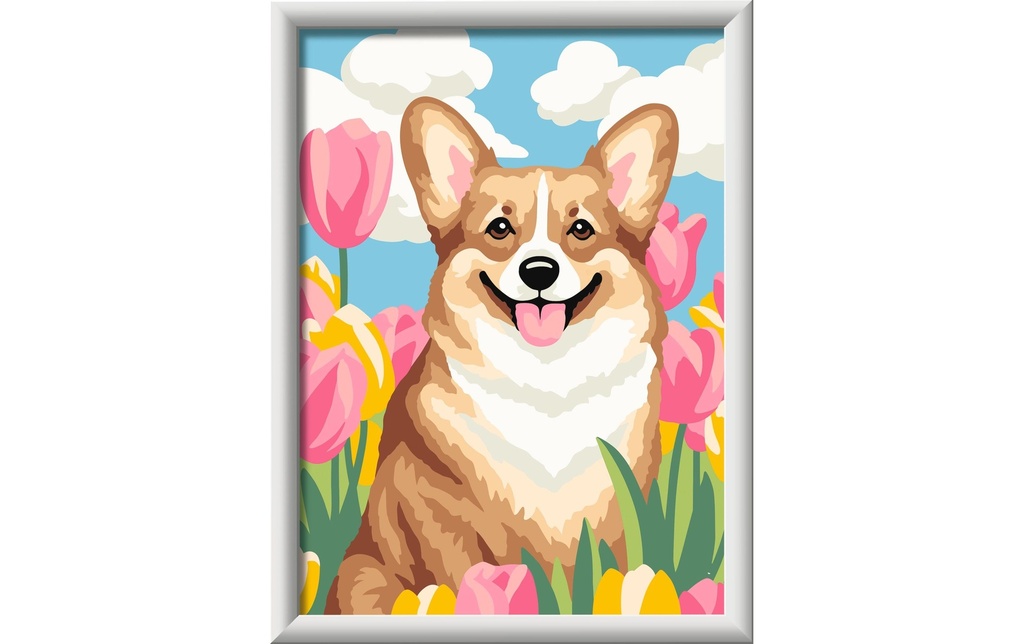 Ravensburger Peinture par numéros Corgi dans une mer de fleurs 26.3 x 20.5 cm