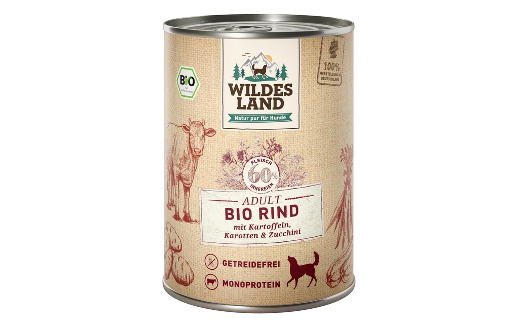 Wildes Land Alimentation humide Bœuf avec pommes de terre, carottes & courgettes 400 g