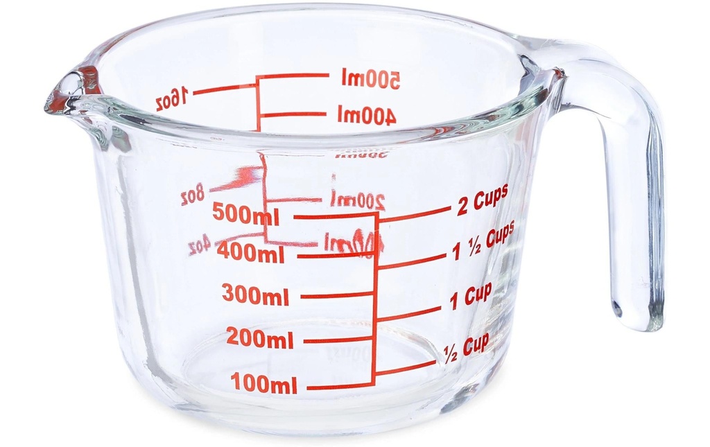 relaxdays Verre mesureur 500 ml, rouge/transparent