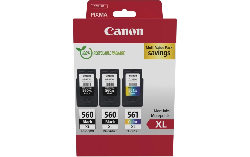 Canon Kits d’encre 2xPG-560XL + 1xCL-561XL noir/Cyan/Magenta/Yellow