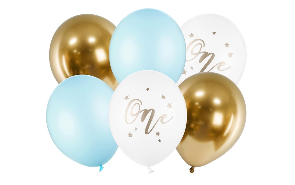 Partydeco Ballon de baudruche One bleu pastel Ø 30 cm, 6 pièces