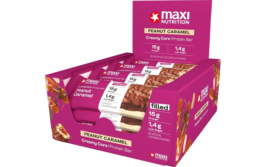Maxi Nutrition Barre Creamy Core Caramel/Cacahuètes, 12 x 45 g