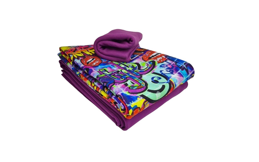Stoffe Tissu French Terry Graffiti love 3 pièces, Violet, 2 x 1 m