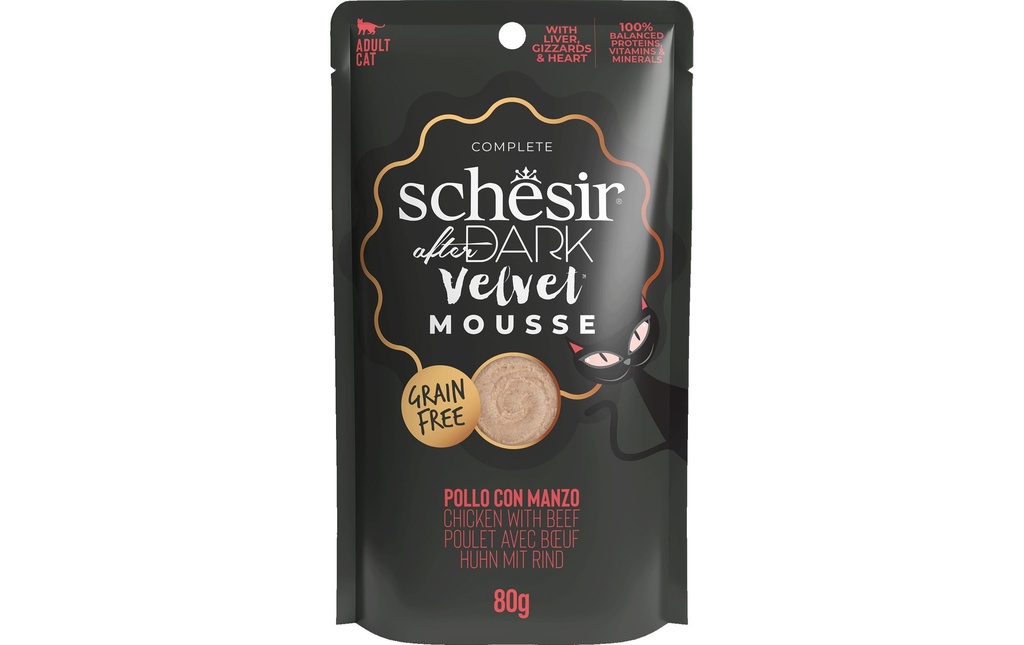 Schesir Alimentation humide after Dark Velvet Mousse Poulet avec Bœuf, 80 g