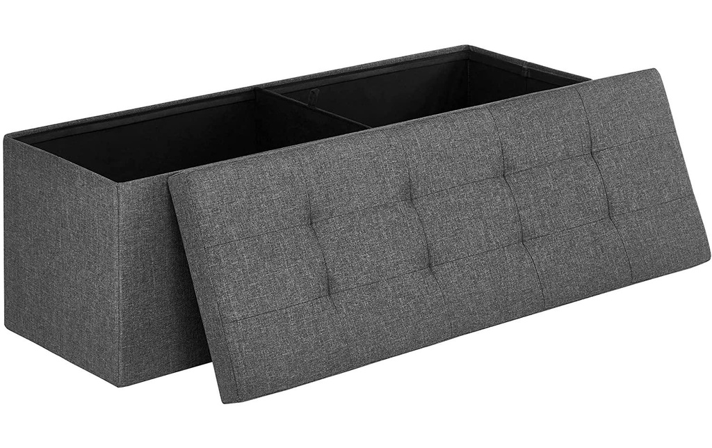 Songmics Coffre-siège Banc rembourré en lin, Gris