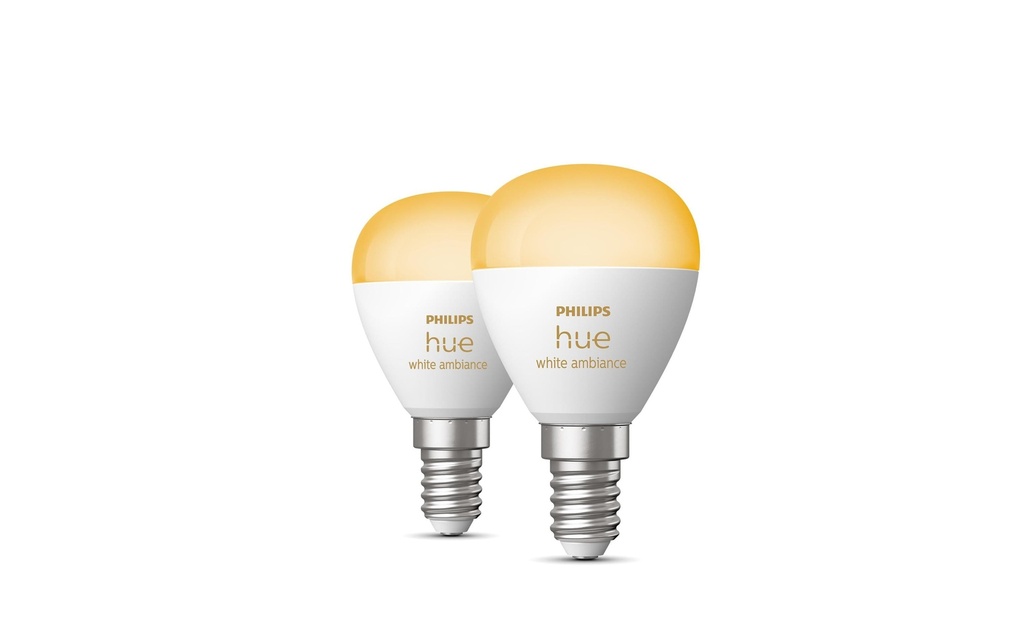 Philips Hue White Ambiance E14 Lustre Goutte, lot de 2, 2 x 470 lm