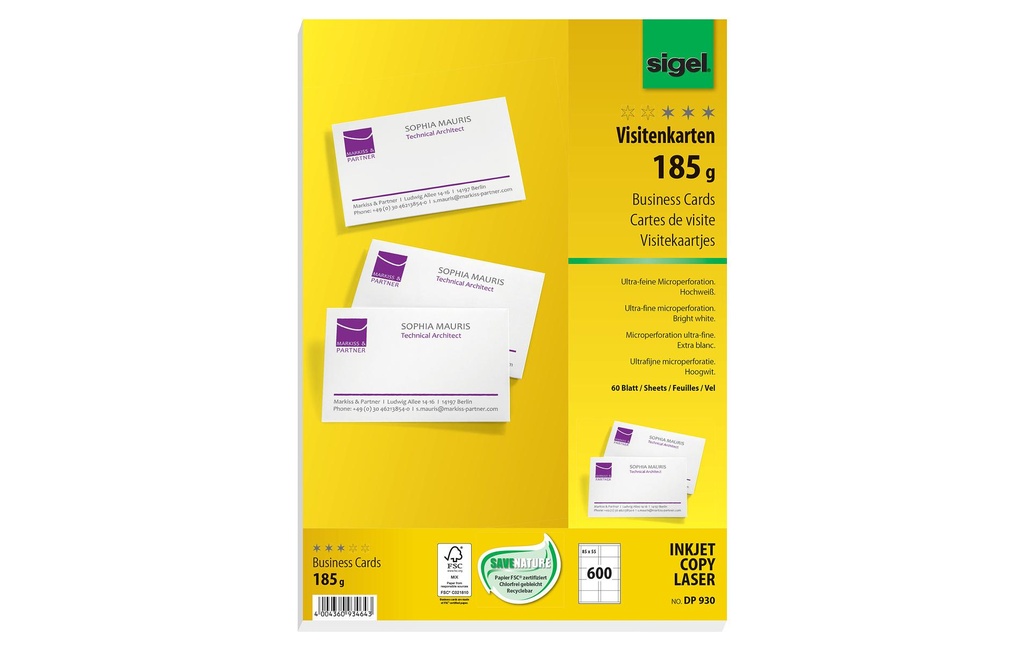 SIGEL Cartes vis. neutres microperf. (60 pces)
