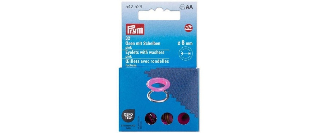 Prym Œillets avec disques, 8 mm rose, argent