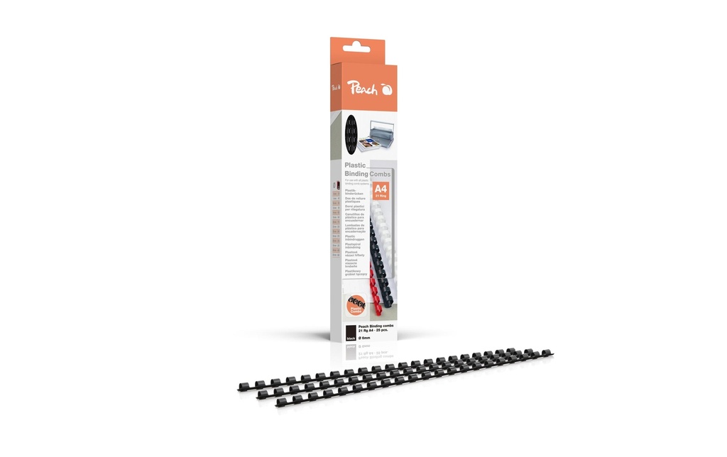 Peach Peigne de reliure 6 mm Noir, 25 pièces