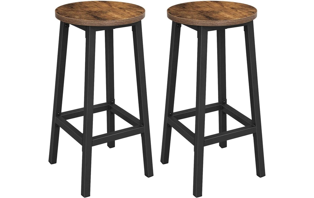 VASAGLE Tabouret de bar rond, set de 2 32 x 65 cm, Noir/Brun