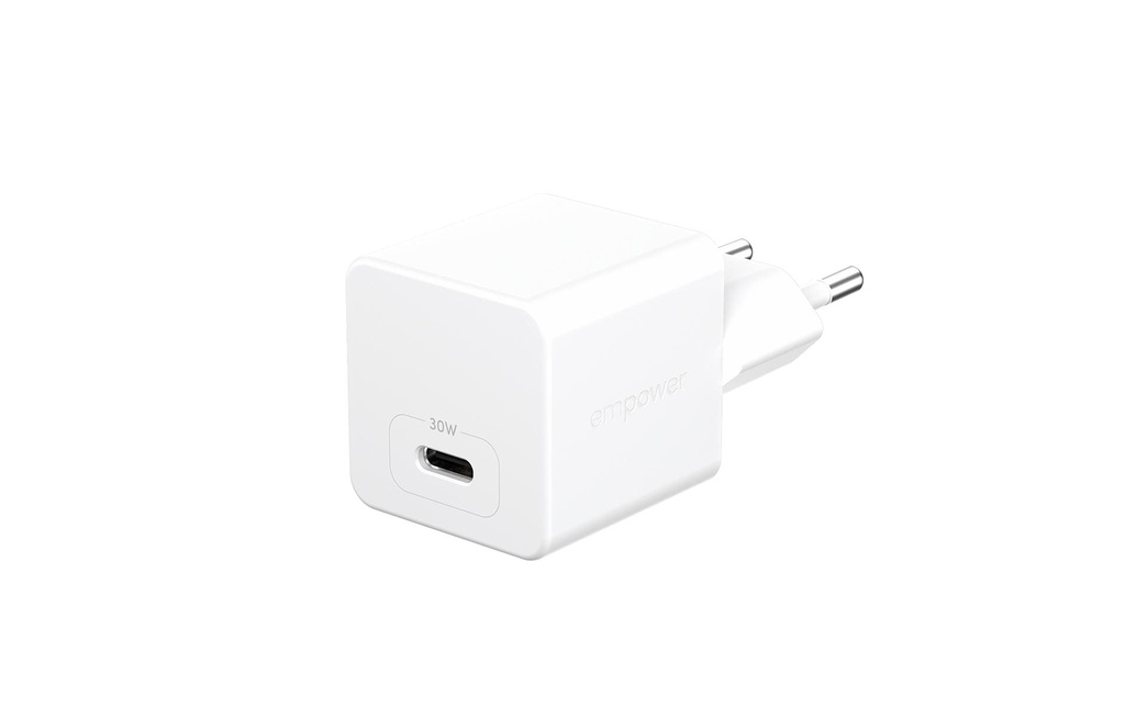 emPower by PanzerGlass Chargeur mural USB Turbo 30 W Single USB-C GaN Argent Blanc