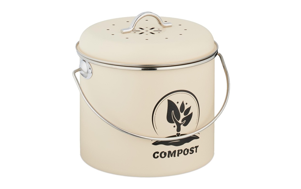relaxdays Seau à compost 3.5 l, Crème/Argenté