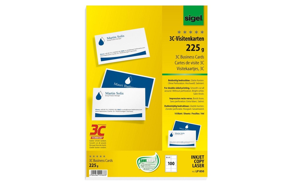 SIGEL Cartes vis.3C-Tech imp.deu.côt (10 pces)