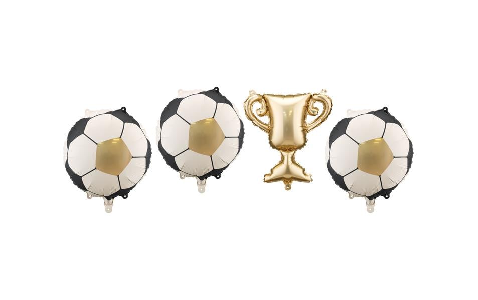 Partydeco Ballon en aluminium Coupe avec ballons de football, 33 x 33 cm, 4 pièces