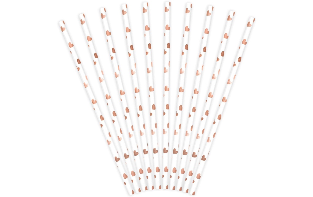Partydeco Paille Coeurs 10 Pièce/s, Or rose/Blanc