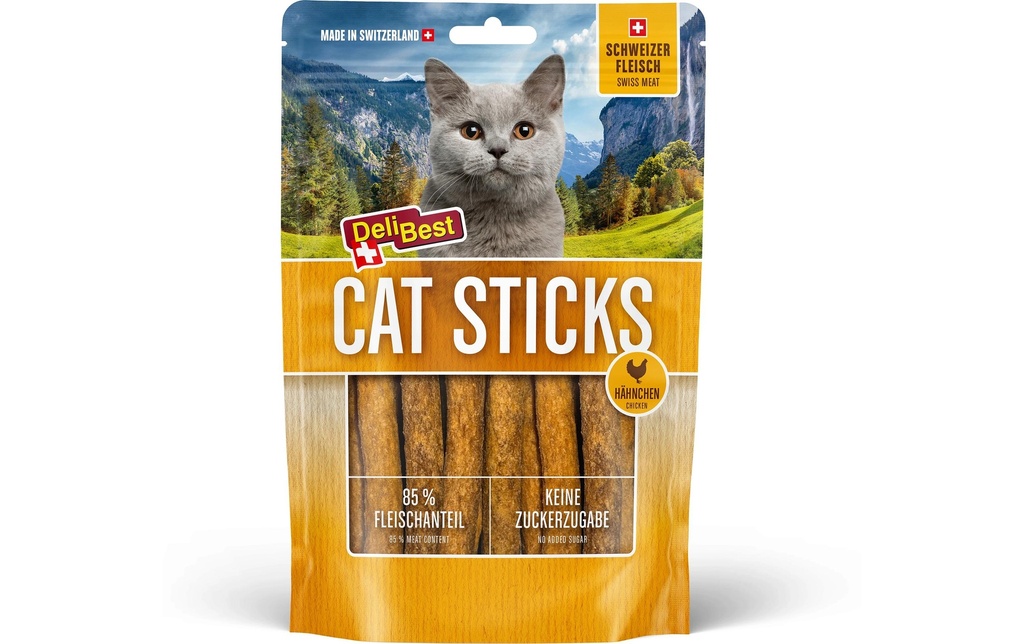 DeliBest Cat Sticks à base de viande de poulet suisse, 50 g