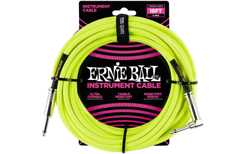 Ernie Ball Câbles d’instruments 6085 - 5.49 m, Jaune fluo