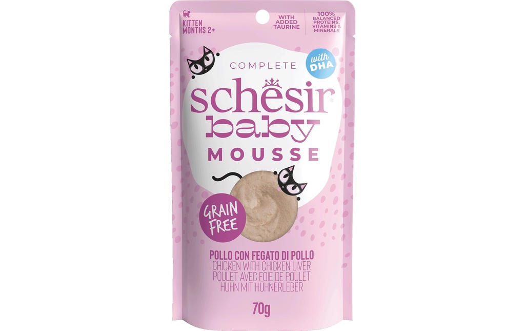 Schesir Alimentation humide Baby Mousse Poulet avec foie de poulet, 70 g